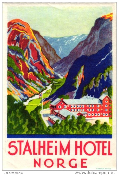 8 HOTEL LABELS NORWAY NORGE NORVEGE MYRDAL STALHEIM FEFOR LOEN MORCEDAL OSLO Nice Collection - Hotel Labels