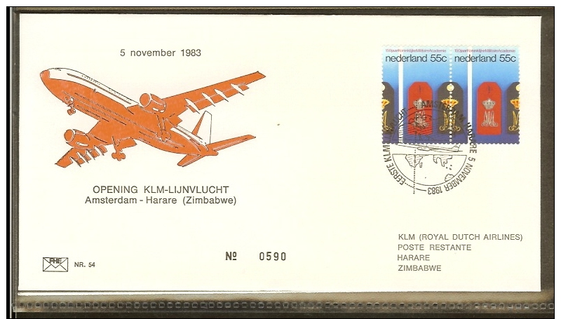 1983 - Nederland Envelop FHE 54 - Opening KLM Lijnvlucht Amsterdam - Harare [VZ018_54] - Covers & Documents