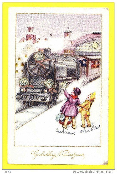 * Fantaisie - Fantasie - Fantasy (New Year - Bonne Année) * Train, Trein, Zug, Locomotive, Enfant, Gare, Bahnhof, Clock - Nouvel An