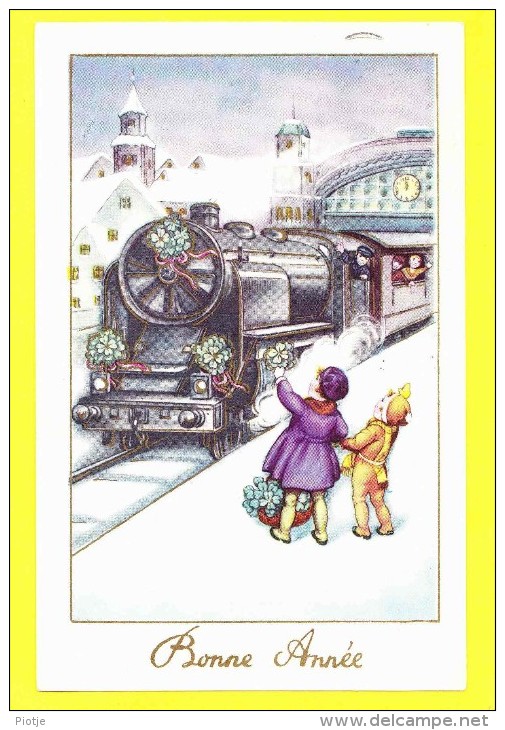 * Fantaisie - Fantasie - Fantasy (New Year - Bonne Année) * Train, Trein, Zug, Locomotive, Enfant, Gare, Bahnhof, Clock - Nouvel An