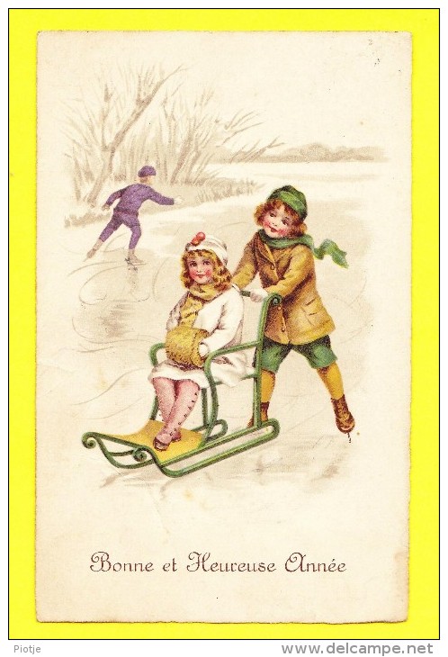 * Fantaisie - Fantasie - Fantasy (New Year - Bonne Année) * Patinage, Schaatsen, Snow, Neige, Enfant, Rare, Top, Old - Nieuwjaar