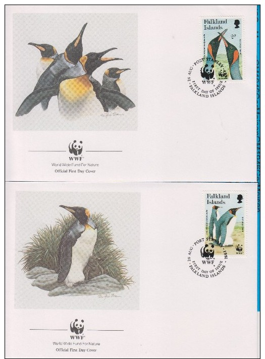 4 FDC Covers Falkland Islands  WWF 1991 / Konings Pinguins - FDC