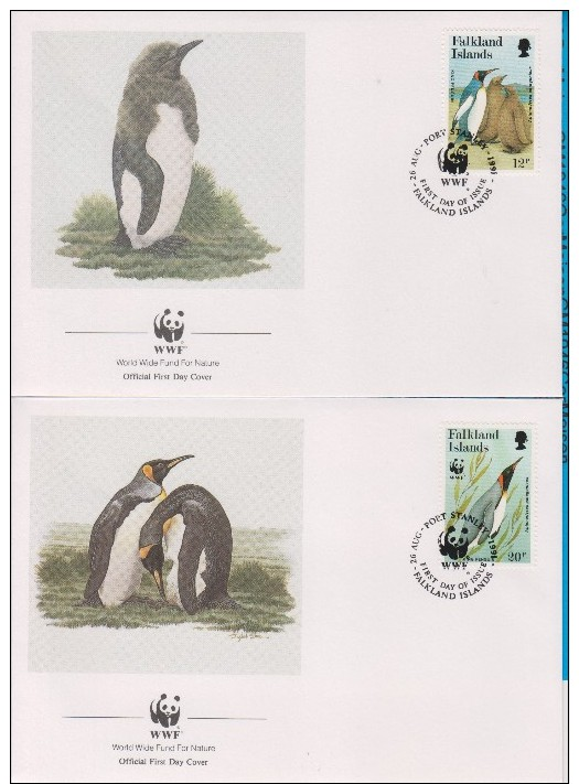 4 FDC Covers Falkland Islands  WWF 1991 / Konings Pinguins - FDC