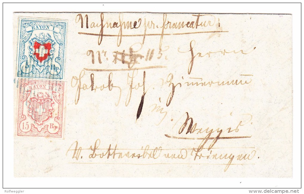 Heimat LU Faltbrief 1853 Von Triengen Nach Weggis Mit Rayon 5Rp. U. 15Rp. Attest Nussbaum - 1843-1852 Timbres Cantonaux Et  Fédéraux