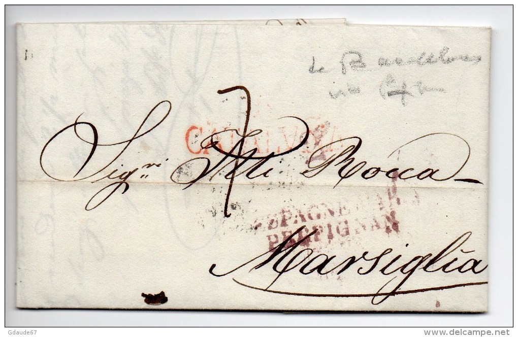 1835 - LETTRE De BARCELONA Avec MARQUE ROUGE CATALUNA & ESPAGNE PAR PERPIGNAN - ...-1850 Préphilatélie