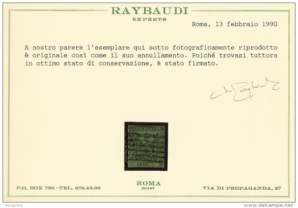 5 C. Verde Con Certificato Fotografico Raybaudi - Modène