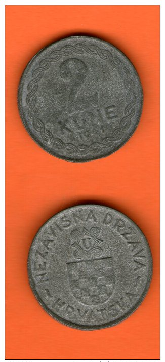 NDH - CROATIA - WWII -  2 KUNE  1941 .g.  -  VERY RARE COIN !!!!!!!!QUALITY - Zinc - Croatia