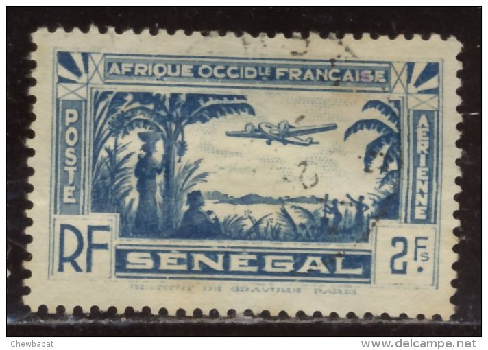 Sénégal - Oblitéré - Charnière Y&T 1935  N° 5 Poste Aérienne 2f Bleu - Poste Aérienne