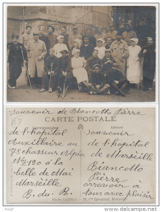 MARSEILLE - Carte Photo - Soldats Blessés - Hopital Auxilliaire Au 7° Chasseur Alpin 120 La Belle De Mai    (81673) - Non Classificati