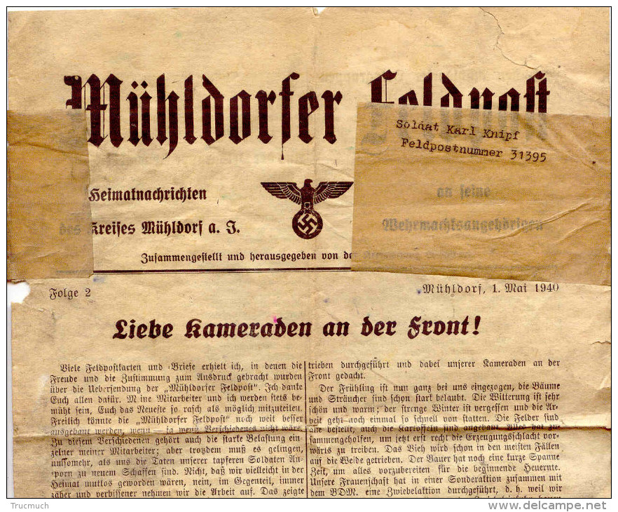 MILITARIA - Journal Allemand De 4 Pages - MÜHLDORFER FELDPOST Du 01 Mai 1940 - Allemand