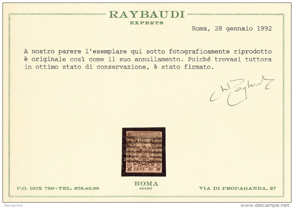10 C. Rosa Chiaro Con Certificato Fotografico Raybaudi - Modène