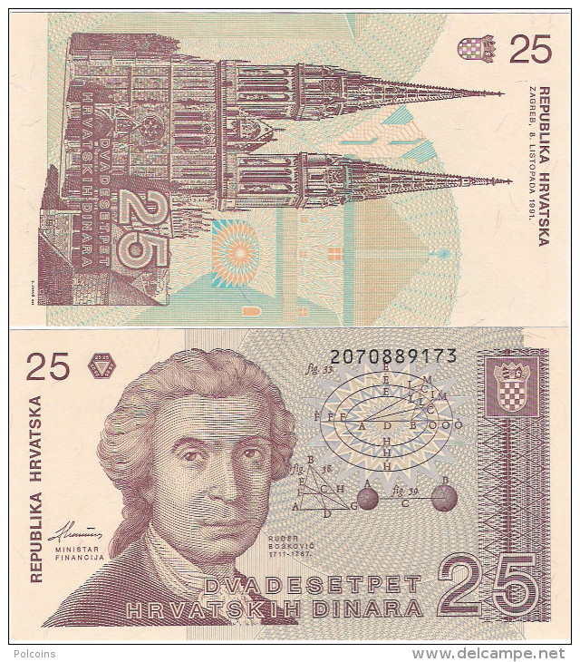 Croatia 1991 - 25 Dinars - Pick 19 UNC - Croatia