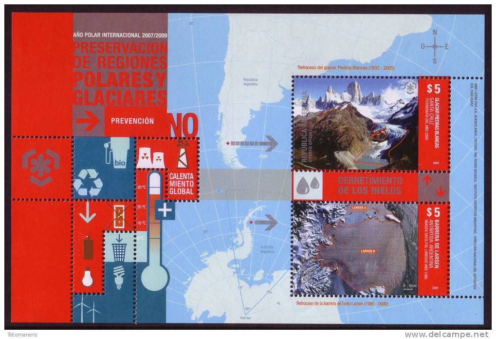 ARGENTINA 2009, IPY International Polar Year - Preserve The Polar Regions And Glaciers Minisheet** - Preservare Le Regioni Polari E Ghiacciai