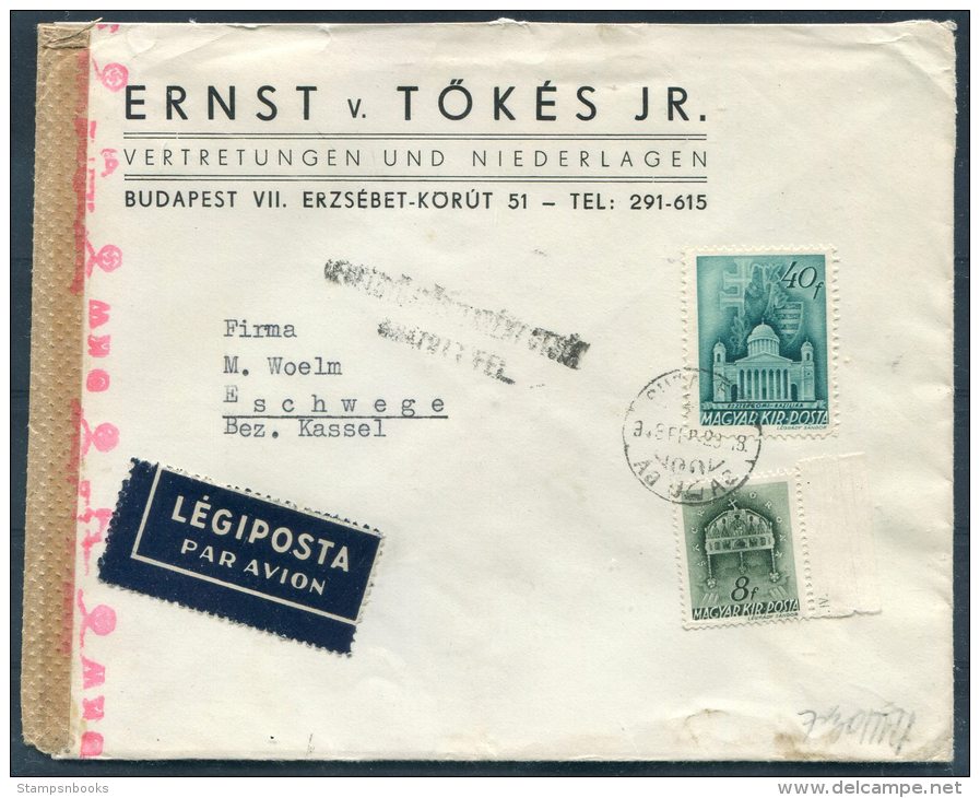 WW2 Hungary Budapest Airmail Censor Cover - Kassel - Briefe U. Dokumente