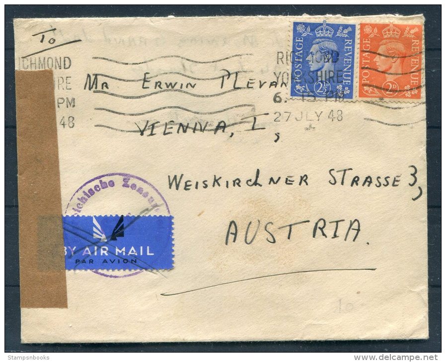 1948 GB Richmond Yorkshire Censor Cover (+ Letter) - Vienna Wien Austria - Covers & Documents