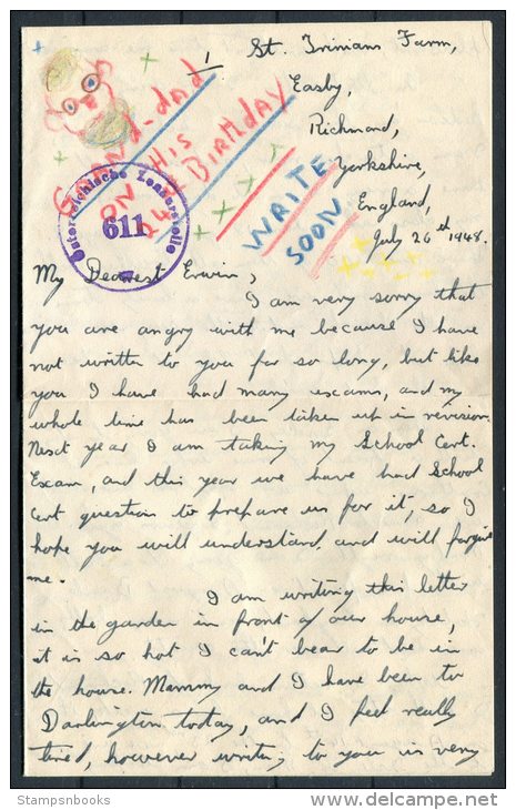 1948 GB Richmond Yorkshire Censor Cover (+ Letter) - Vienna Wien Austria - Covers & Documents