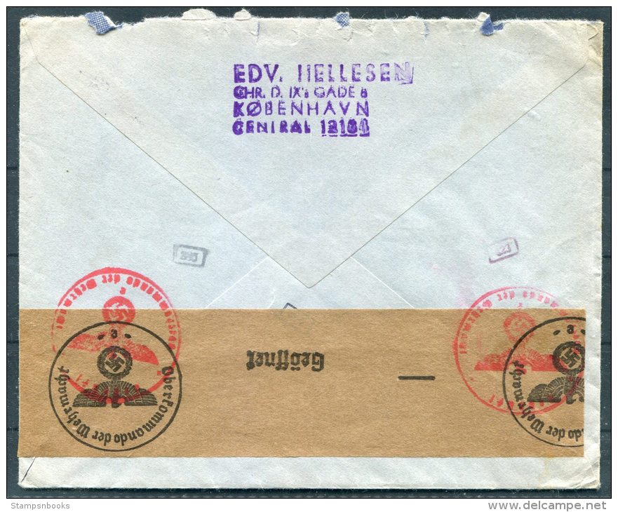 1942 Denmark Copenhagen Censor Airmail Cover - Wohlen Switzerland - Covers & Documents