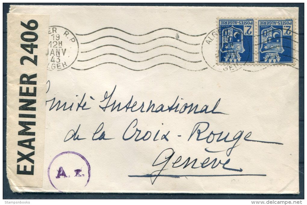 1943 Alger Censor Cover - Red Cross, Croix Rouge Geneve Switzerland - Covers & Documents