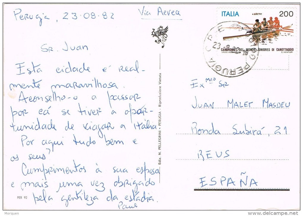 15102. Postal Aerea PERUGIA (Italia) 1982. Vistas Varias - 1981-90: Storia Postale