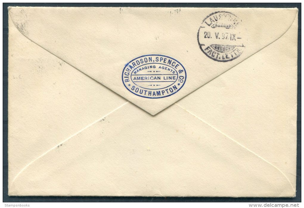 1897 GB QV Southampton Richardson Spence &amp; Co PERFIN American Shipping Line Cover - Lausanne Switzerland - Briefe U. Dokumente