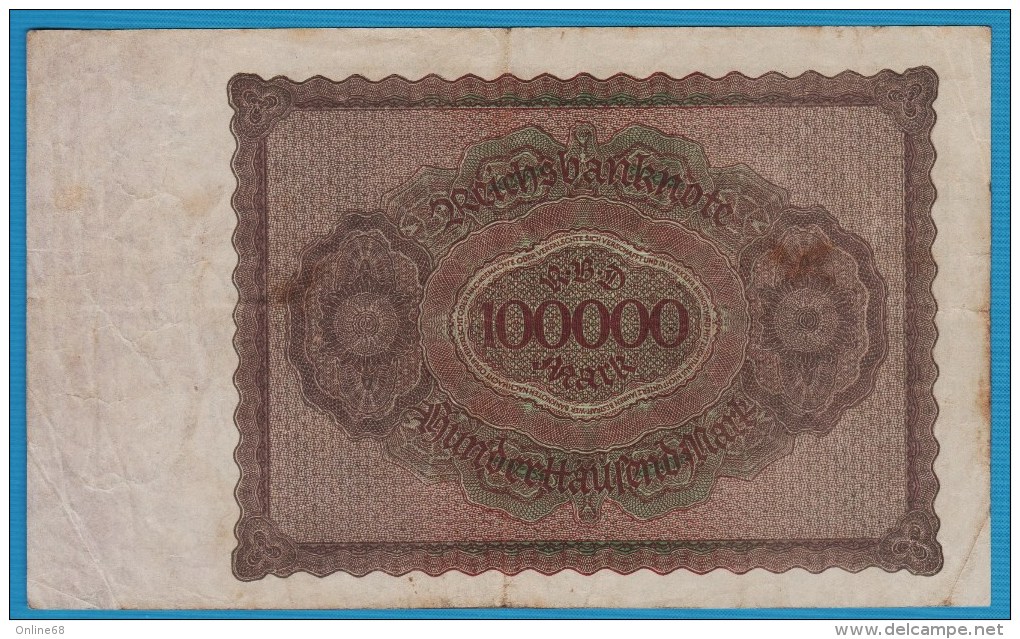 DEUTSCHES REICH 100000 MARK 1.02.1923  # N.00387097   P# 83c   With "T" - 100000 Mark