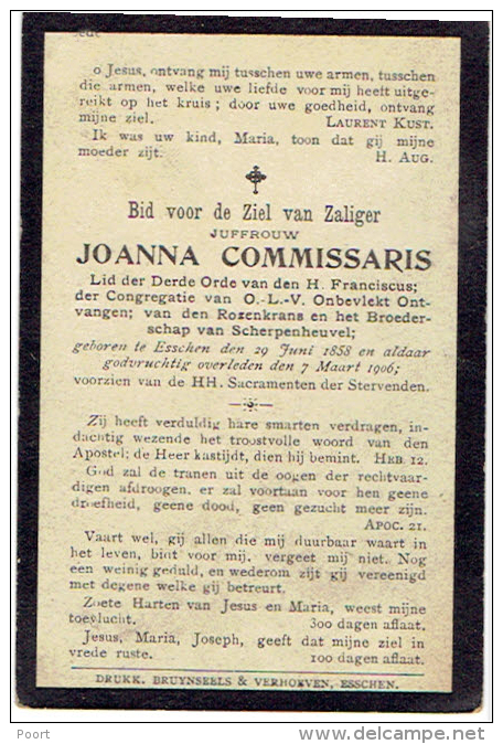 Doodsprentje COMMISSARIS Joanna - °ESSEN 1858 En Er +1906 - Images Religieuses