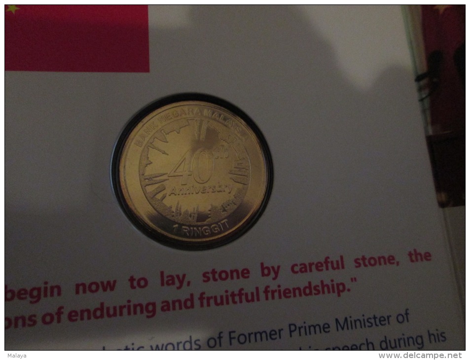 Malaysia 2014 1 Ringgit Malaysia China 40th Years Relationship Coin Nordic Gold BU - Malaysia