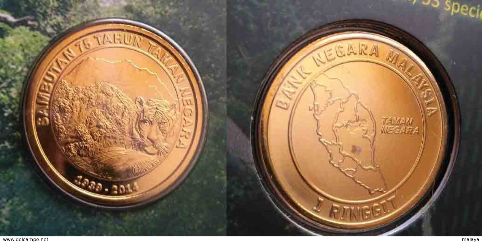 Malaysia 2014 1 Ringgit 75th Anniversary National Park Tiger Coin  Nordic Gold BU 1 Ringgit Coin - Malaysia