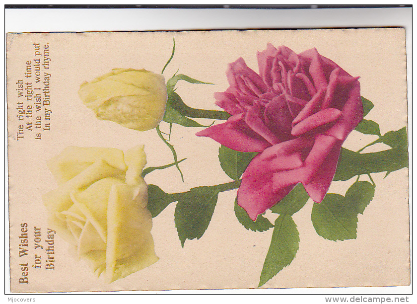 1925 Muswell Hill GB GV Stamps COVER (Postcard  Birthday Greetings Flower Roses) - Covers & Documents