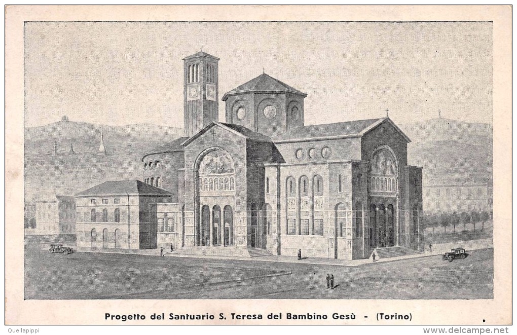 02424 "TORINO - PROGETTO DEL SANTUARIO S.TERESA DEL BAMBINO GESU´"   (1933) ANIMATA , AUTO.  CART. NON  SPED. - Kirchen
