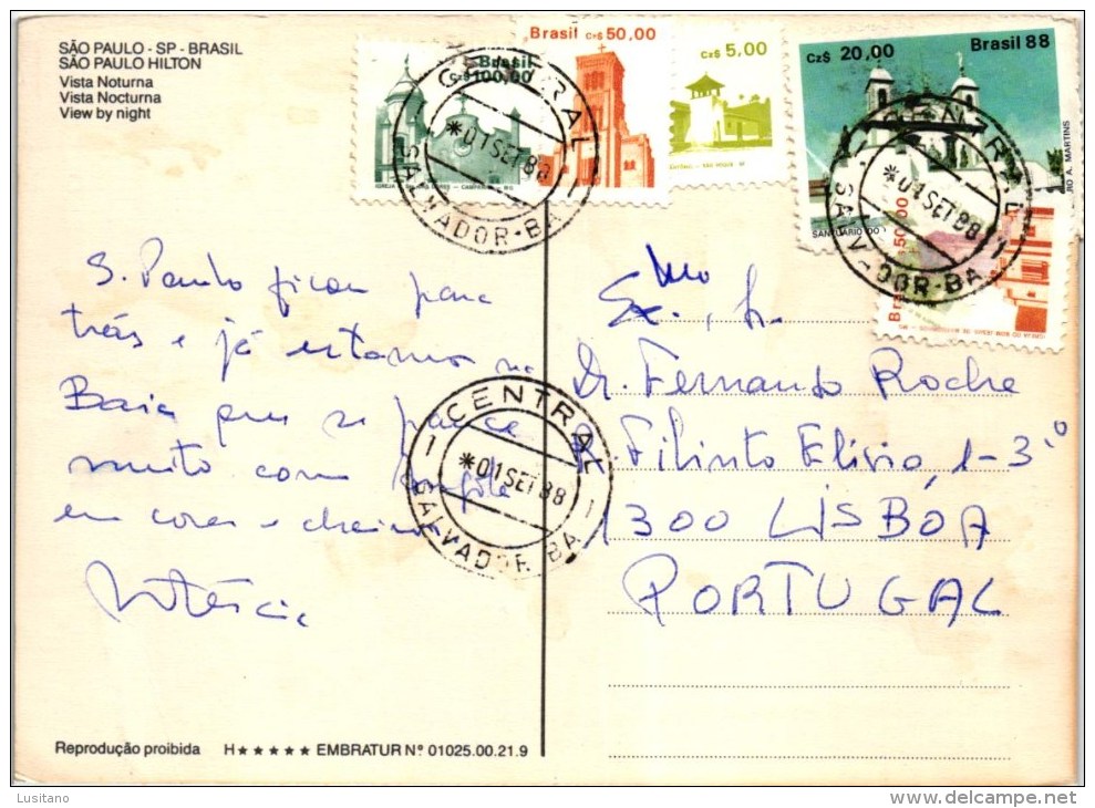 Brasil - SÃO PAULO HILTON HOTEL 1988 Used Stamp Timbre ( 2 Scans ) - São Paulo