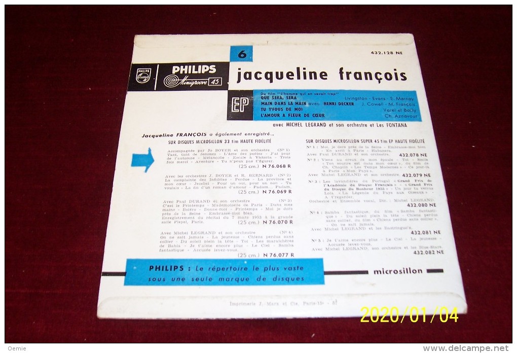 JACQUELINE   FRANCOIS ° QUE SERA SERA   Ref  432 128 - Complete Collections