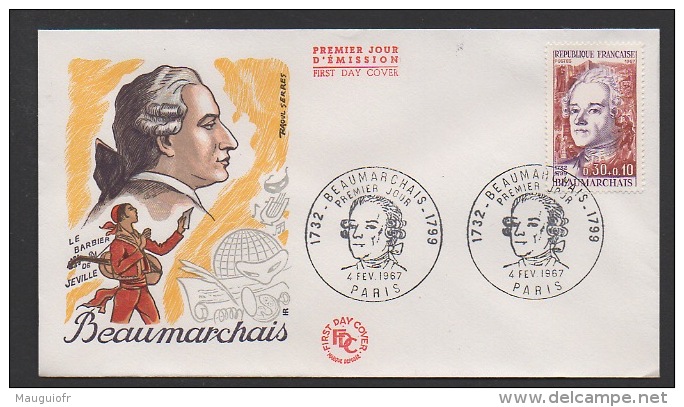 DF / FRANCE / FDC DU TP 1512 / CELEBRITES / BEAUMARCHAIS : MUSICIEN POETE ET DRAMATURGE - 1960-1969