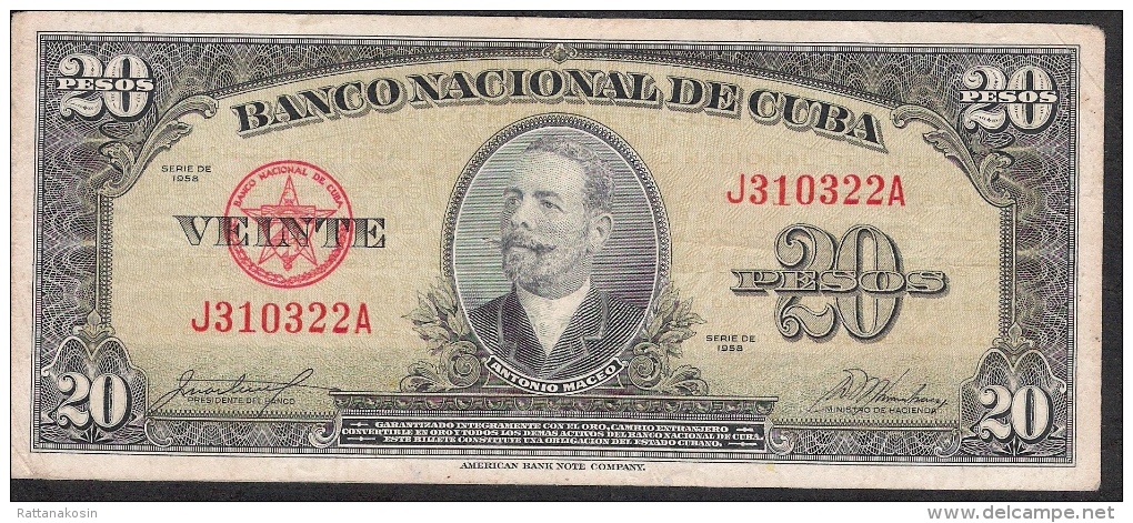 CUBA  P80b  20   PESOS   1958   VF - Kuba