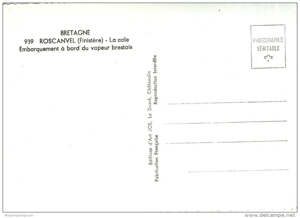 B12 / DEPT 29 CPSM A DENTS ROSCANVEL La Cale - Embarquement à Bord Du Vapeur Brestois NEUVE  VOIR DOS - Autres & Non Classés