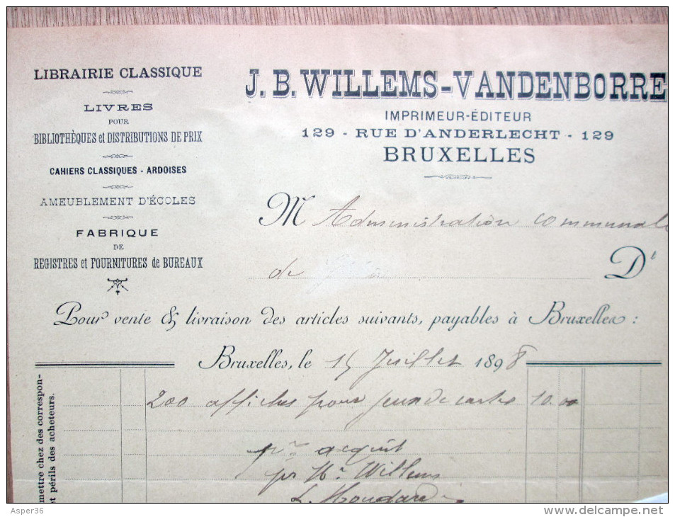 Librairie Classique, J. B. Willems-Vandenborre, Rue D'Anderlecht, Bruxelles 1898 - 1800 – 1899