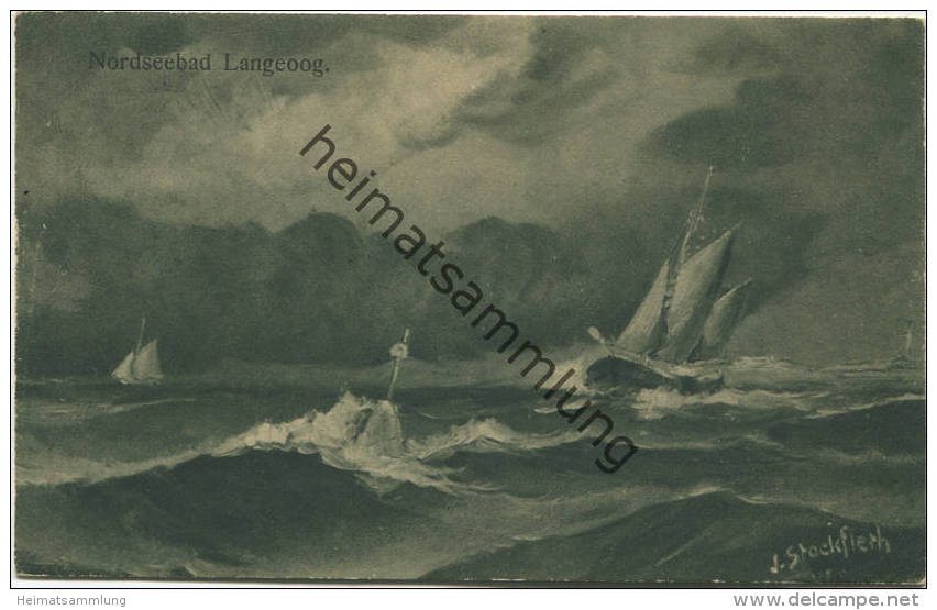 Langeoog - Segelschiffe - Künstlerkarte Signiert J. Stochfleth - Verlag M. Glückstadt & Münden Hamburg - Langeoog