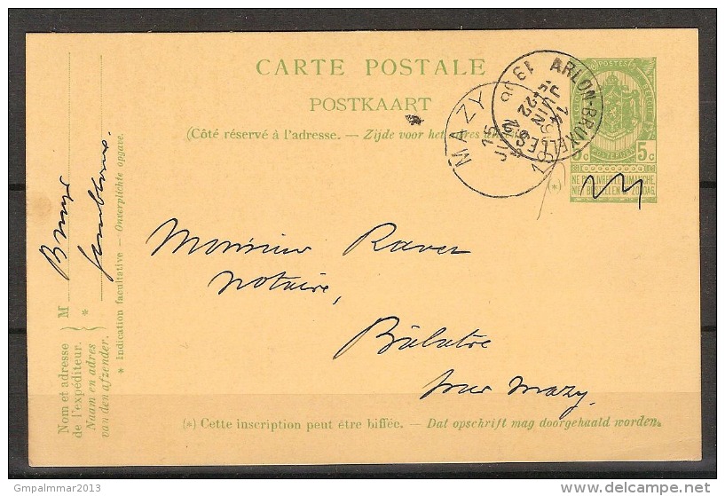 Postkaart Van Nr. 56 Met AMBULANT - Stempels Van ARLON - BRUXELLES 2 Dd. 14/6/1906 + Stempel MAZY ! Inzet 10 € ! - Ambulants