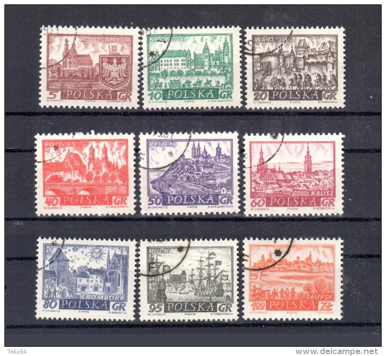 Poland Polen 1960-61, Mi.1188-1196/Fischer 1044-1052, Gestempelt/used, Historische Städte 1, S. Scan - Gebraucht