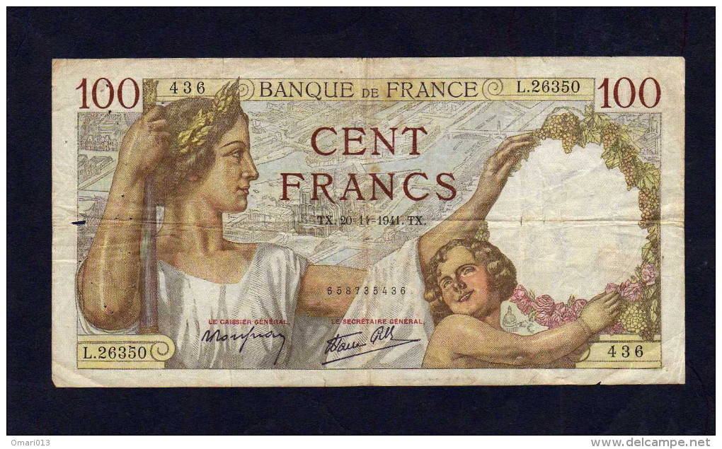 France -  BILLET - 100 Francs Sully Type 1941 - N°: 436 - L.26350 - 100 F 1939-1942 ''Sully''