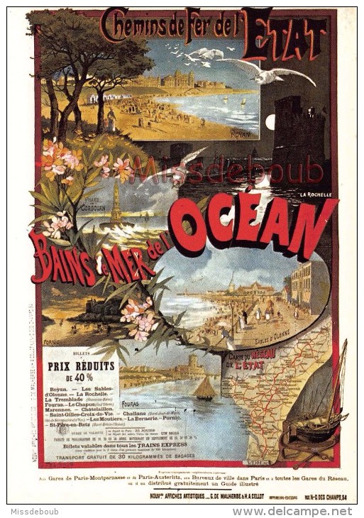 Chemin De Fer De L´Etat -BAINS DE MER DE L'OCEAN  - Pub Affiche - Dos Vierge - Voir Les Scans - Ouvrages D'Art