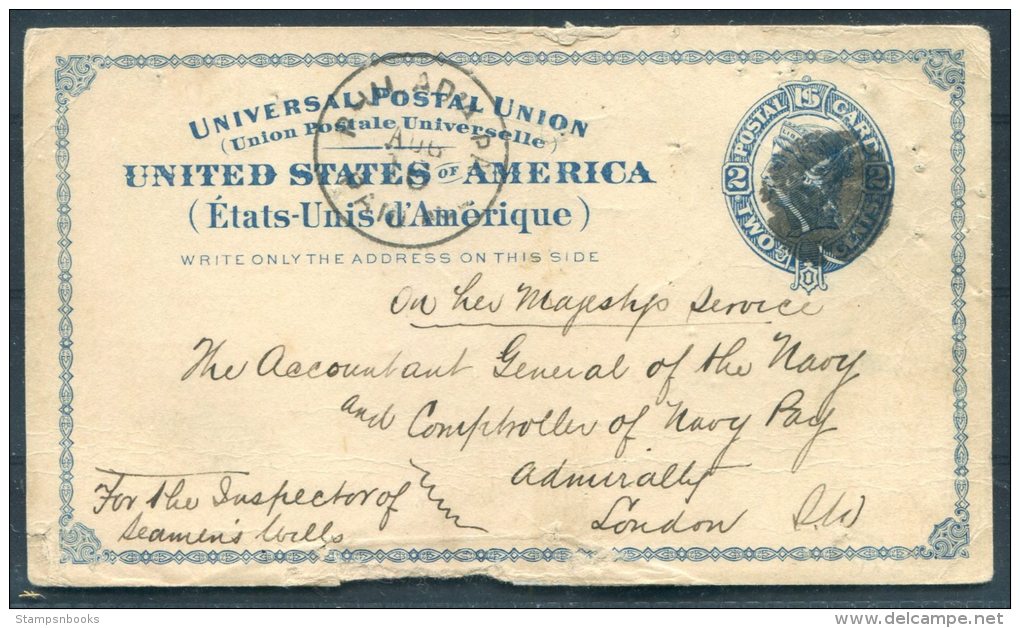 1880 USA Stationery Postcard Philadelphia -  Accountant General, Admiralty, London Navy Sailor Deceased Payment To Wife - ...-1900