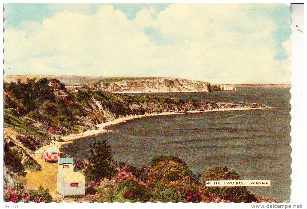 UK - ENGLAND - DORSET - SWANAGE, Two Bays, Camping, Hand Painted Card - Swanage