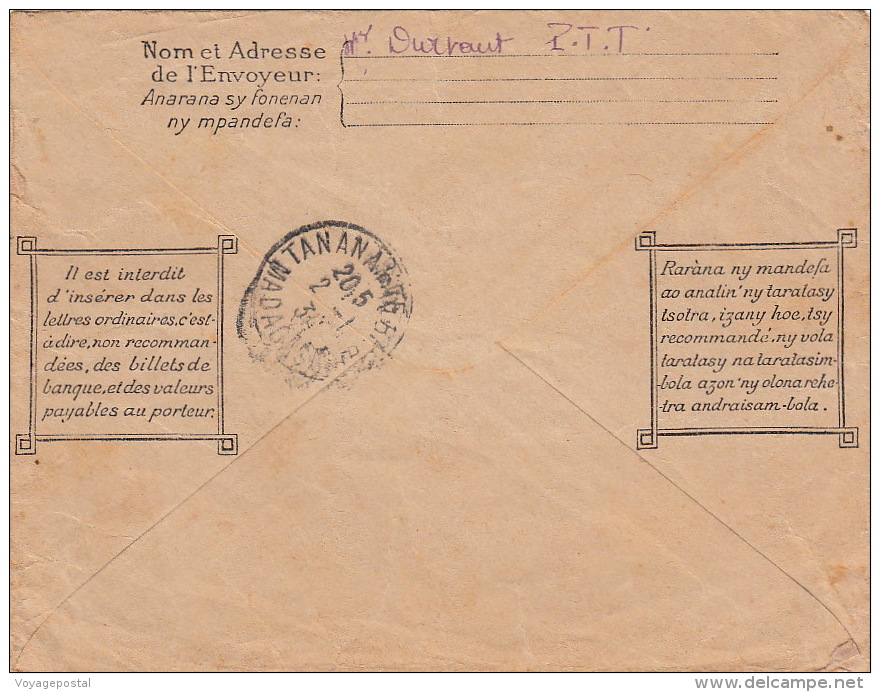 Lettre Madagascar TSF Entier Postal CaD FIANARANTSOA 1931 - Covers & Documents