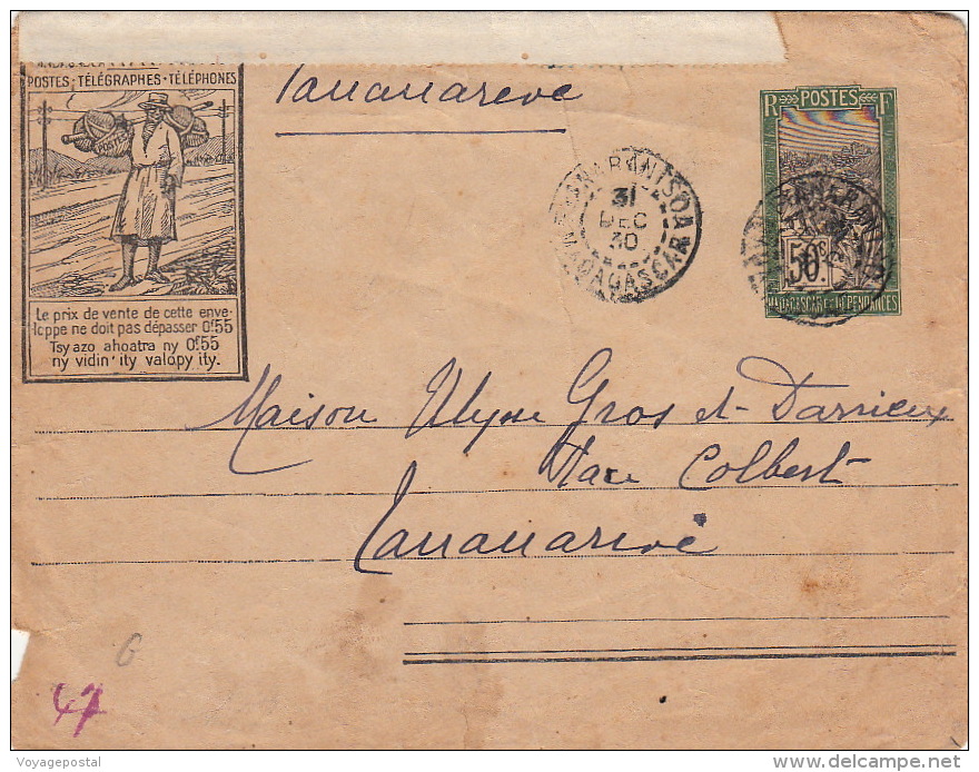 Lettre Madagascar TSF Entier Postal CaD FIANARANTSOA 1930 - Storia Postale