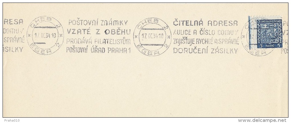 K0886 - Czechoslovakia (1934) Cheb 2 - Eger 2: Postage Stamps Sold To Philatelists Post Office Praha 1 - Post