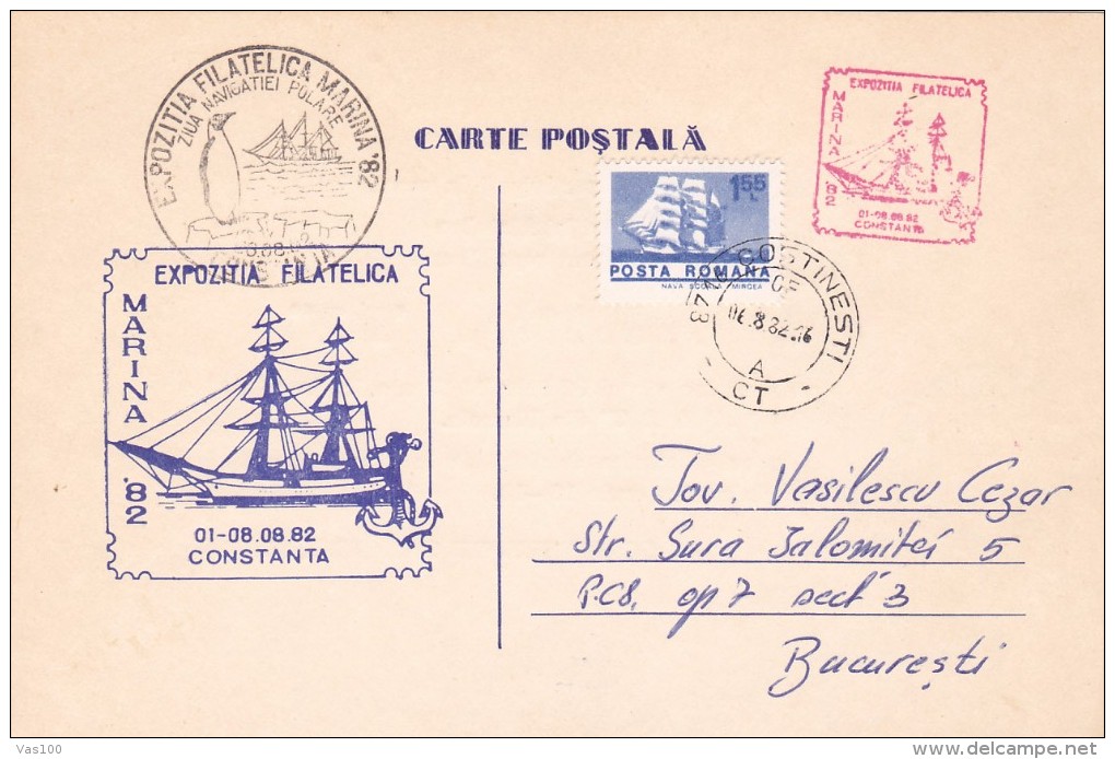 BV162   DAY POLAR Navigation 1982 RARE PMK ON POSTCARD,ROMANIA./ 2 SCAN. - Briefe U. Dokumente