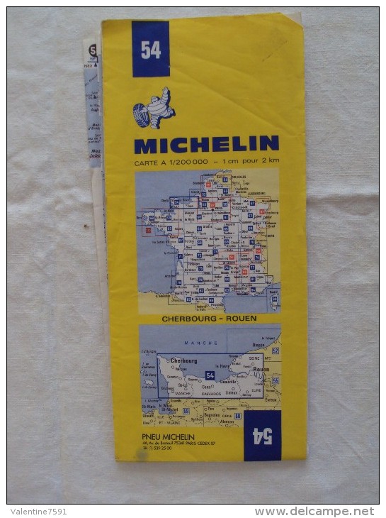 Carte MICHELIN N°54-CHERBOURG/ROUEN- 1980-1981 19ème édition- Usagée, Pas Déchirée, 2.50 Euros - Cartes Routières