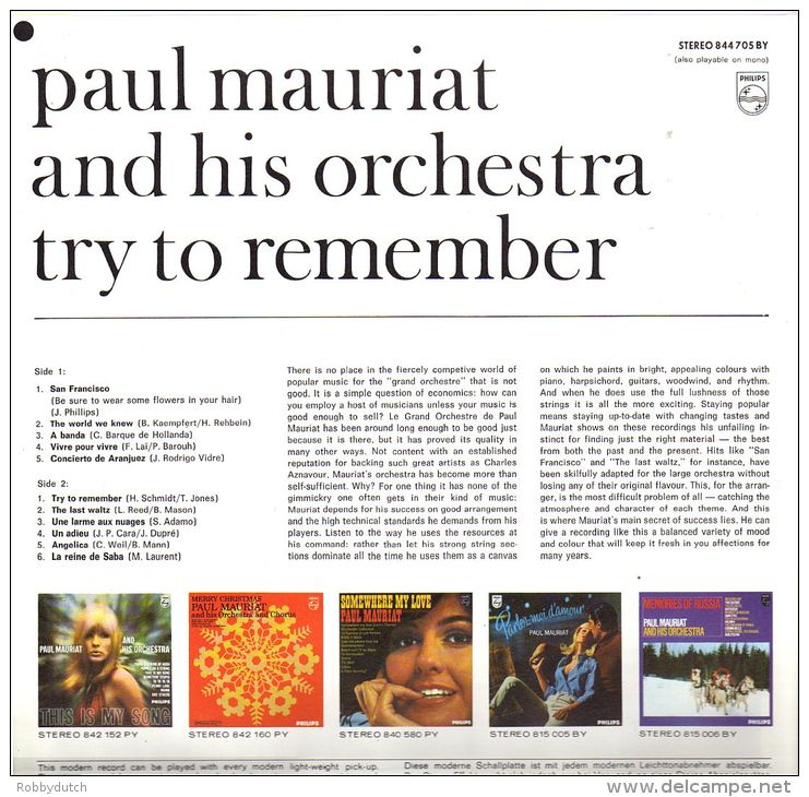 * LP *  PAUL MAURIAT - TRY TO REMEMBER (Holland 1967 EX-!!!) - Instrumentaal