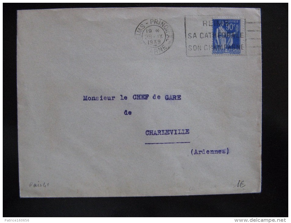 Paix 41 - TB Enveloppe  Affranchie Avec N° 368 ;  De Reims  Pour Charleville ( 28/ 09 /1939 ) - 1921-1960: Modern Period